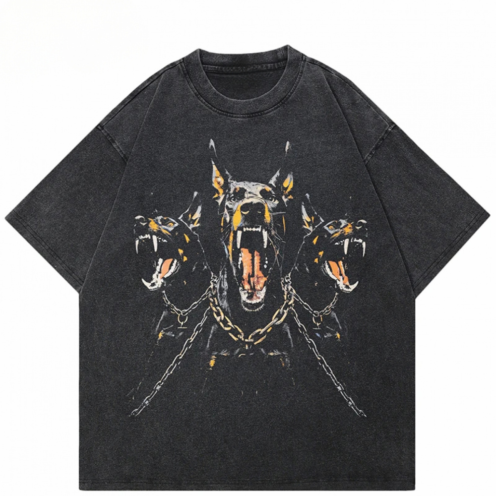 

Men' Washed Cotton T-shirt 230g, 2024 Vintage Washed , Pattern Doberman Retriever T-shirt, Unisex Top