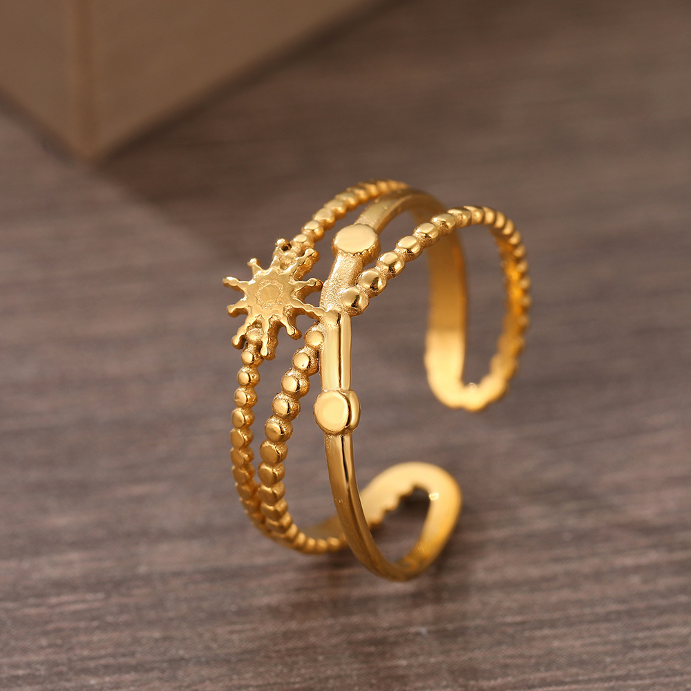 Women's Multi-Layer Sun and Star Beaded Adjustable Ring