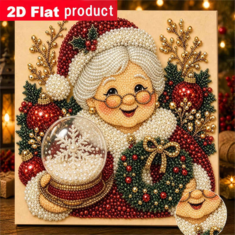 TEMU 2d/flat Printing Diamond Painting Featuring Santa Claus Holding Snowball Crystal Ball Handmade Glue Diamonds Creative Diamond Painting Kit With