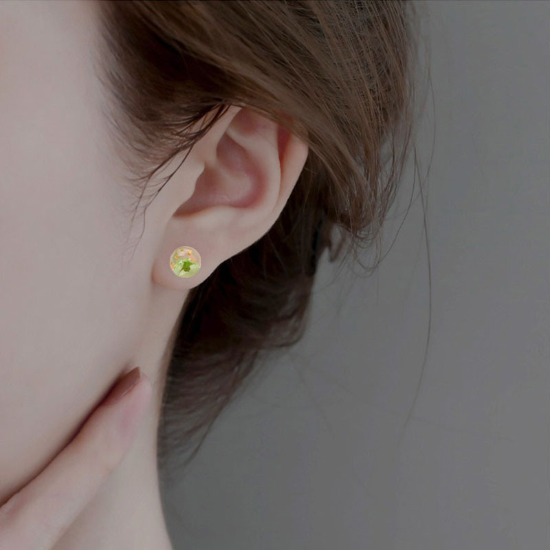 Resin Glass Ball Stud Earrings Multicolor Dried Flowers Hypoallergenic Posts