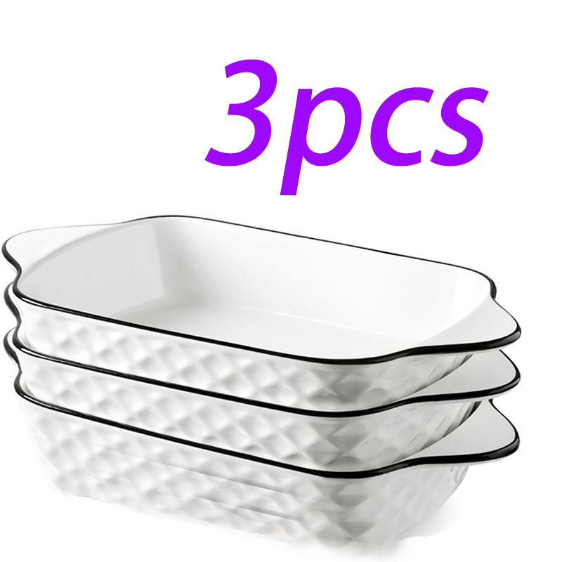 E-shop 2 oder 3-teilige Keramik Backformen Kollektion, 1L (34Oz) Rechteckige Diamant Design Backform mit Griffen, Ofen- und Mikrowellengeeignet, Ideal