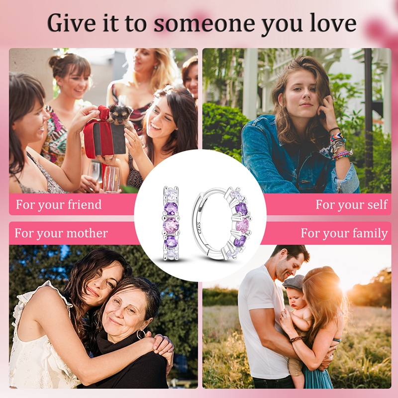 Women's 925 Sterling Silver Pink Purple Gradient Earrings