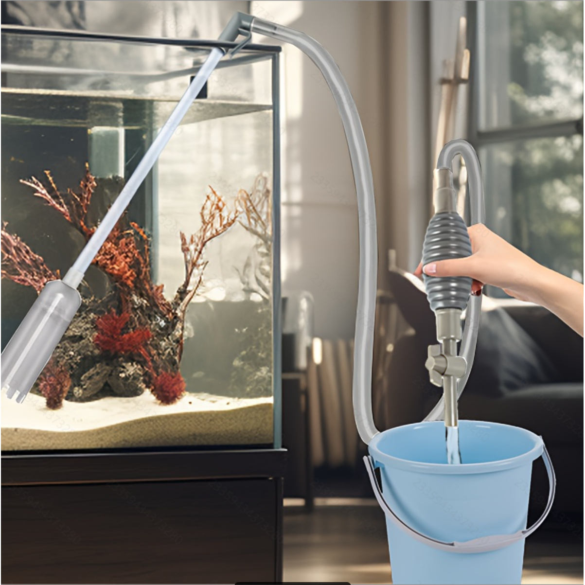 3-in-1 Manual Aquarium Water Changer& Siphon Gravel Cleaner- Fish Tank Vacuum For Sand/gravel With 3 Nozzles& Hose Kit