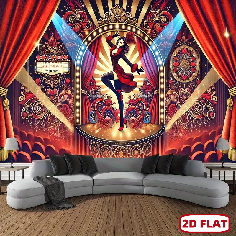 TEMU Bannière Fiat 2D Plate - 2D Plate - 2D - 1 pièce, Tapisserie Surdimensionnée - Design de Scène de Vibrant avec Rideaux Rouges & Dorées,