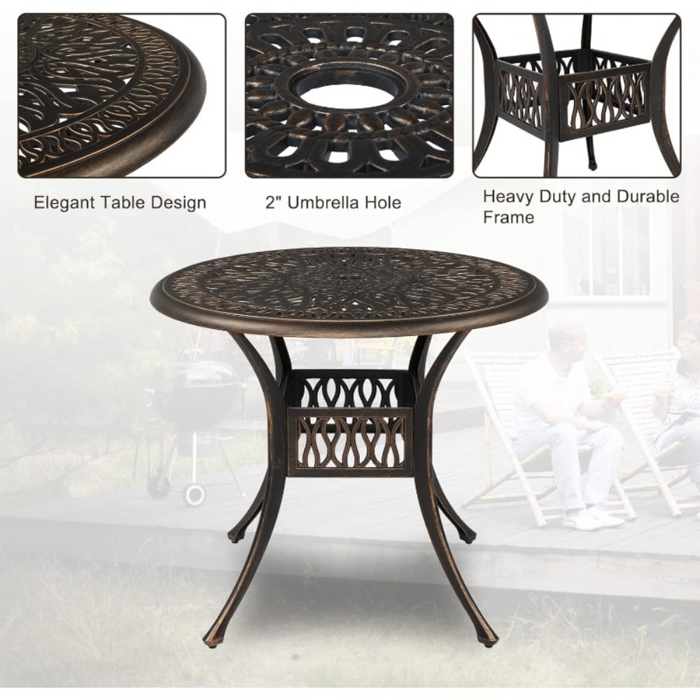 Bonnlo 5pcs Outdoor Dining Set Cast Aluminium Patio Furniture with 4 Chairs and 1 Umbrella Table for Garden Porch Poolside Weather-Resistant Bronze