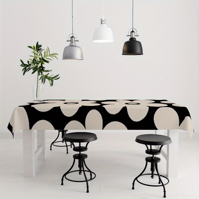 

1pc Elegant Black & White Floral Polyester Tablecloth - Ideal For , Parties, Bbqs & Outdoor - Stylish Rectangular Design With Modern , Outdoor Table Cloth