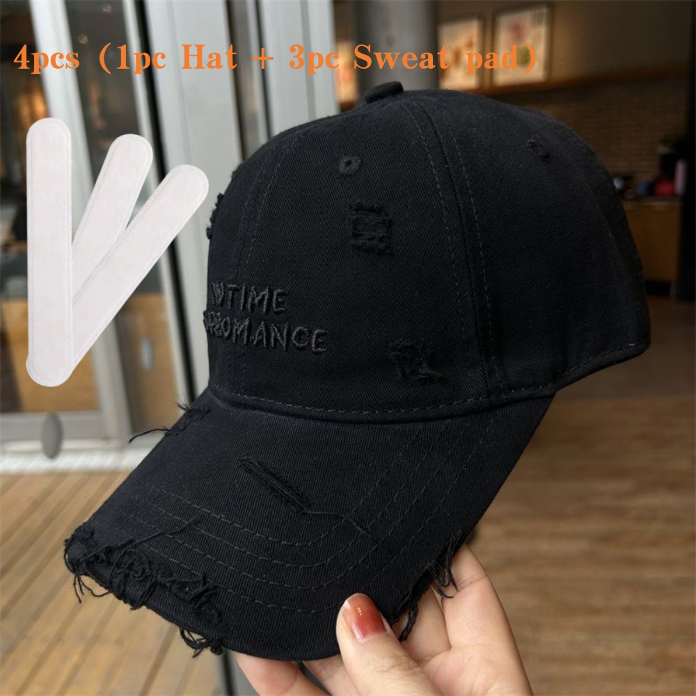 4pcs 1pc Hat + 3pcs Unisex Letter Embroidery Washed Baseball Cap Big Wide Brim Dad Hat