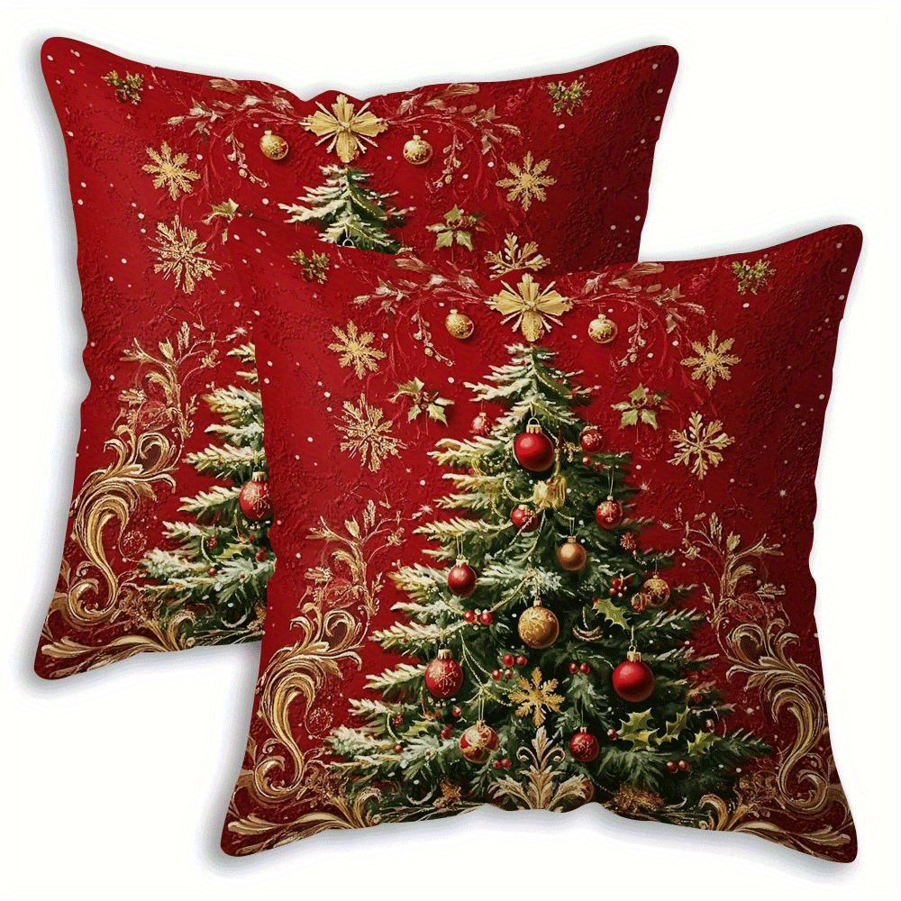 TEMU 2pcs Christmas Tree Pattern Pillowcases, Multiple Sizes , Single-sided Print, Zippered, Machine Washable Polyester, Suitable For Sofa, Bed, And