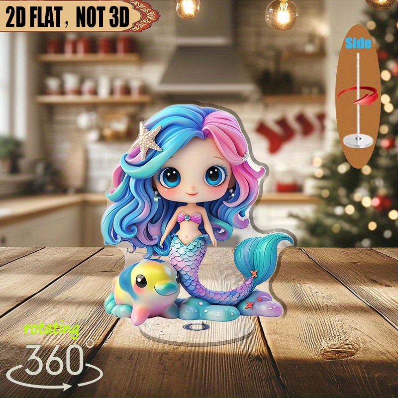 TEMU 2d Flat, 2d Flat Rotating Acrylic Table Ornament- Bubble Fish And , No Power Required, Home, Office, Birthday Party Decoration- Enthusiasts,