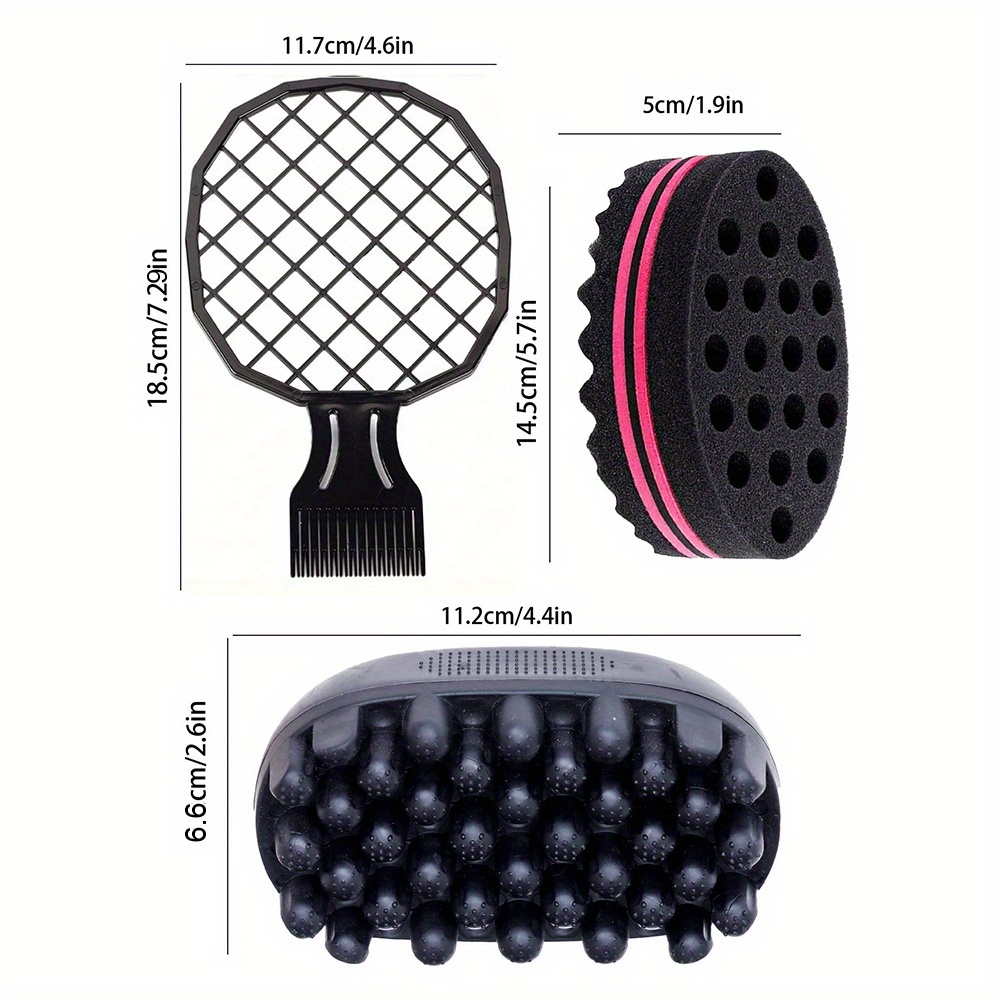 3pcs set   hair sponges set with rubber  ing sponge afro hair sponge barber brush metal hair pick comb for normal hair afro   coil wave hair care barber salon use