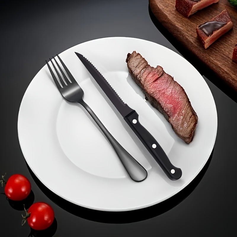12pcs stainless steel knife and fork cutlery set   steak knife and fork dining table colorful pizza knife multi purpose serrated bread knife bbq camping steak knife and fork Product details 4