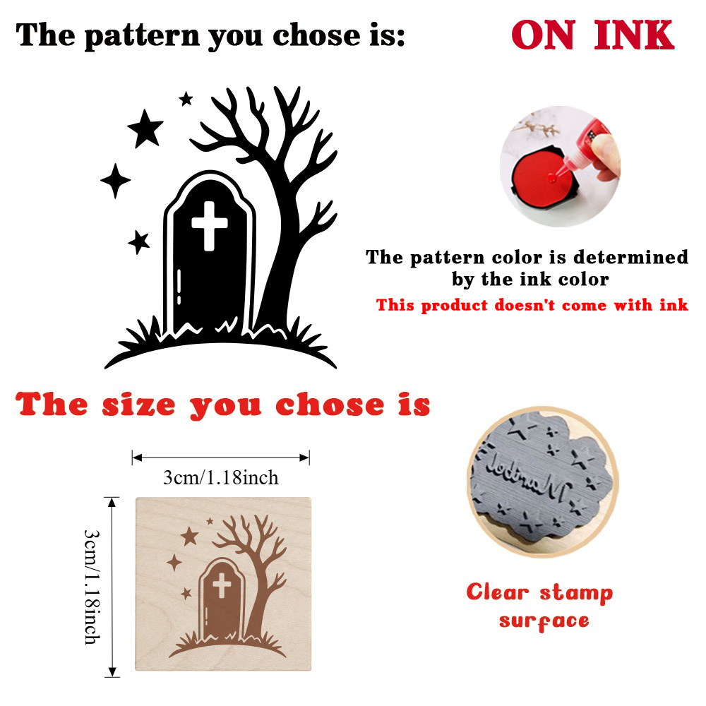 Delicate Halloween Cemetery-Themed Wooden Stamp