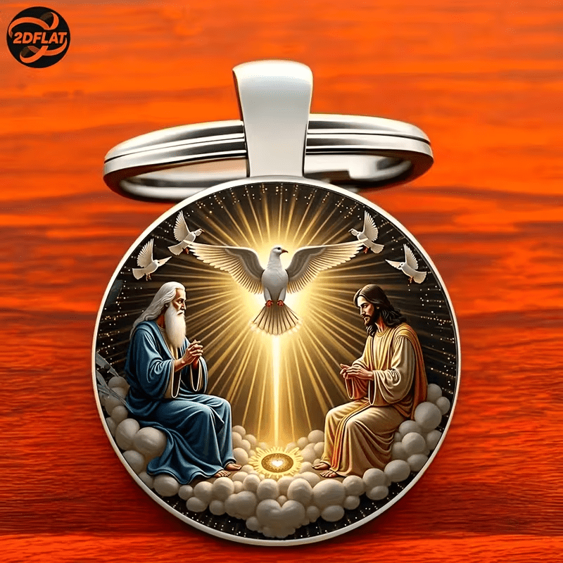 TEMU 2D, 1 pieza Llavero de aleación de con 2D de la Santísima Trinidad ángel - Llaveros de piezas de automóvil, regalos de moda para hombres, , -
