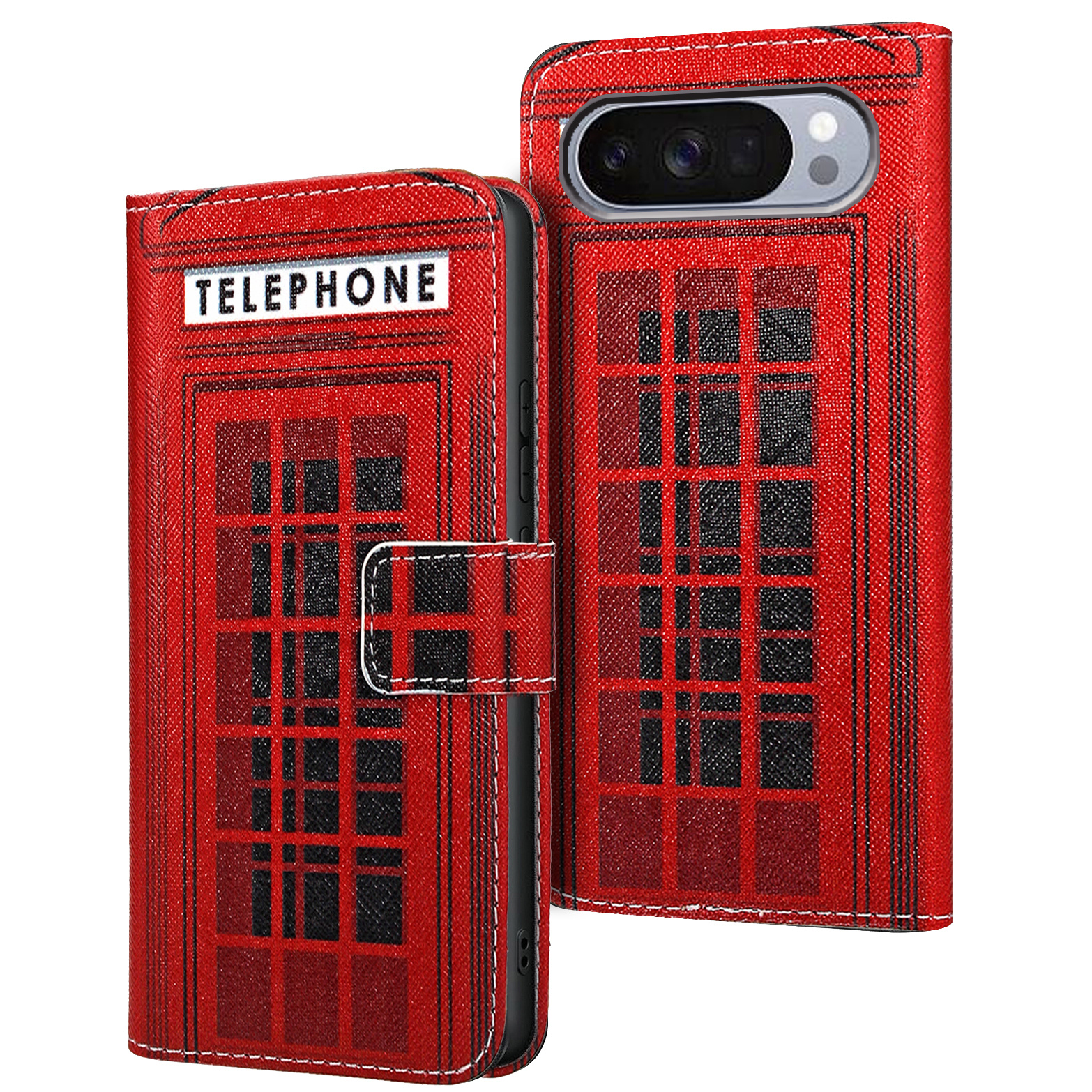 TEMU Phone Case: For Google Pixel 3a 4 Xl 6 6a 7 7a 8 8a 9 9a 10 Pro Case Synthetic Leather, Telephone Booth, Card Slot With Kickstand Wallet Flip