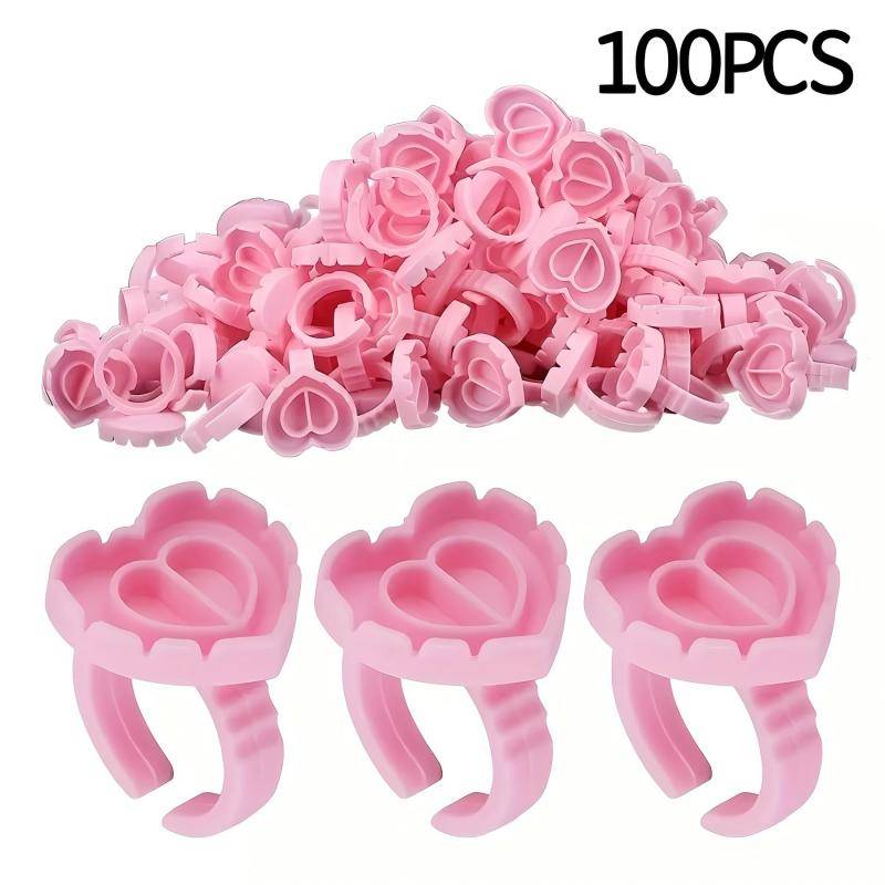 TEMU 100 pièces Gobelets Jetables en Plastique Coloré, Gobelet à Fleur pour Colle de Cils et Anneau d'Extension de Cils, Anneau de Cœur - Rose
