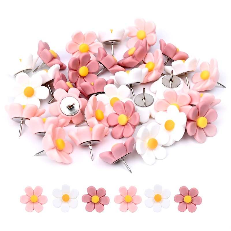 TEMU Set Of 9pcs Color Mixing Floral Push Pins - Resin Thumbtacks With Color-coded Flowers, Perfect For Bulletin And Cork Boards. Decorative And
