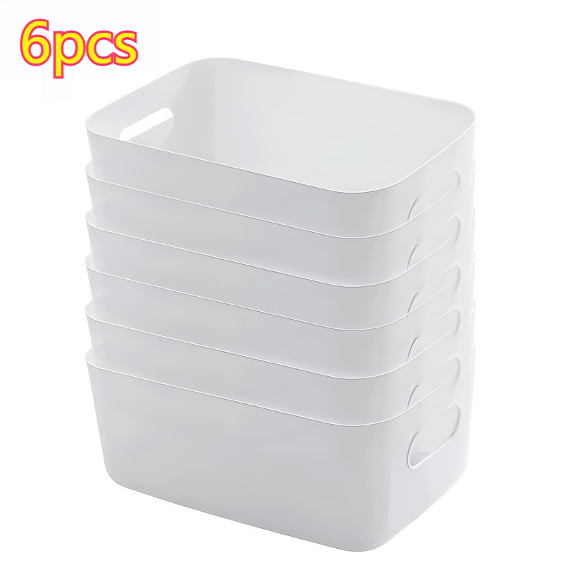 6pcs Large Storage Box, Household Storage Bin With Handle, Sundries Organizer Basket For Desktop Wardrobe Kitchen Bathroom