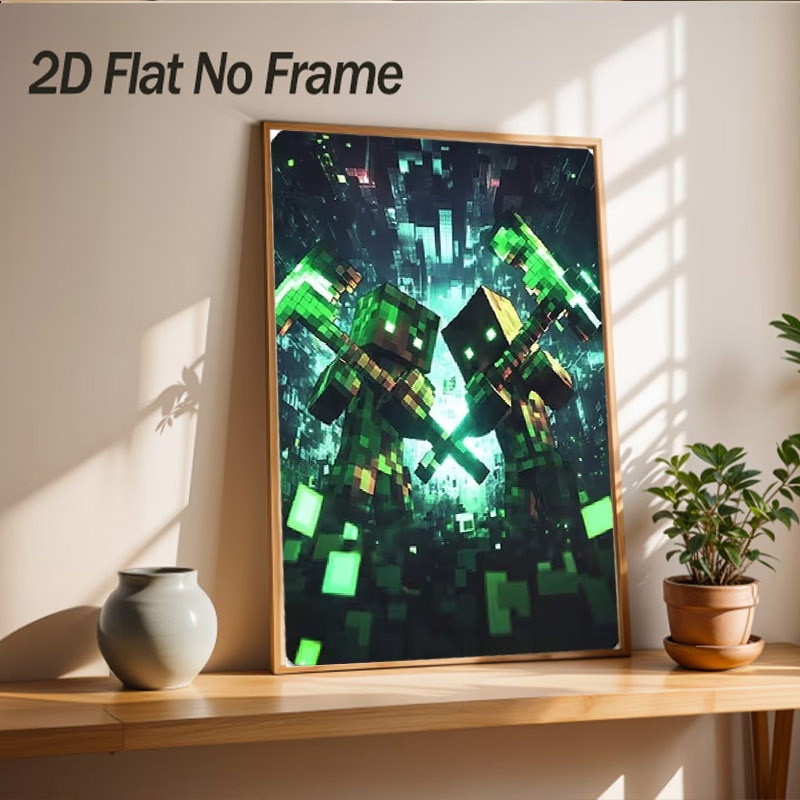 TEMU 2d Flat, 2d Flat, 2d/ Frameless Canvas Painting Poster Print; Pixel Monster Canvas Painting Poster, Vibrant Wall Art Suitable For Game Room And