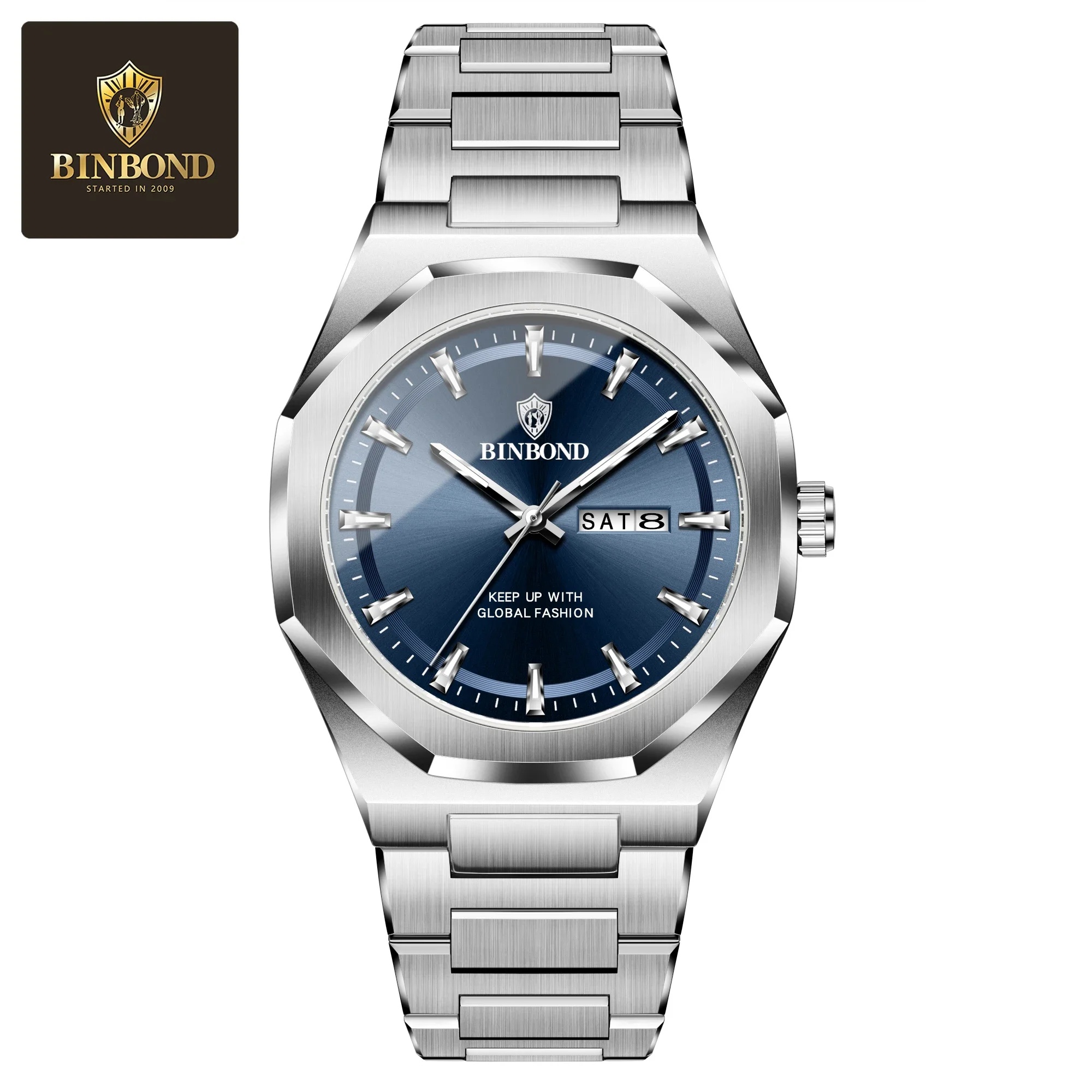 TEMU Binbond Fashion Trend Men's Watch Stainless Steel Strap Casual Watch Dual Calendar Men Watch+watch Box