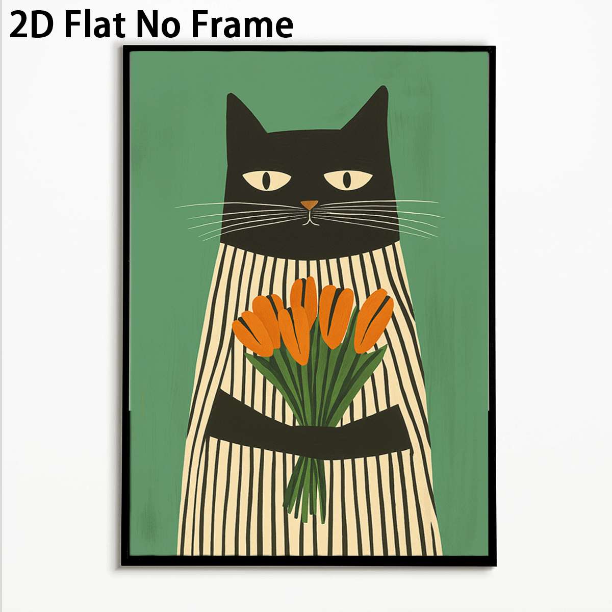 TEMU 1pc Modern Cat & Tulip Wall Art Poster - Cute Cat With Tulips, Unframed Canvas Print Suitable For, Bedroom, Decor - Valentine's Day, Spring