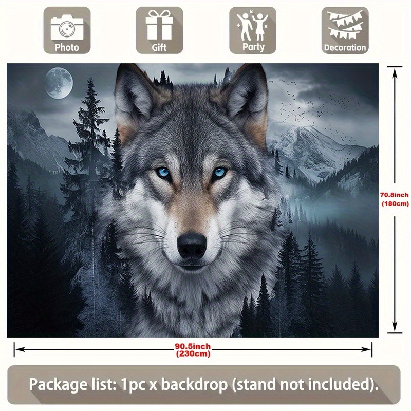 TEMU 2d Flat - 2d Flat - A Single 2d Flat Banner Featuring A With A Wolf, Suitable For Various Decorative Purposes Such As Decor, Made From Polyester