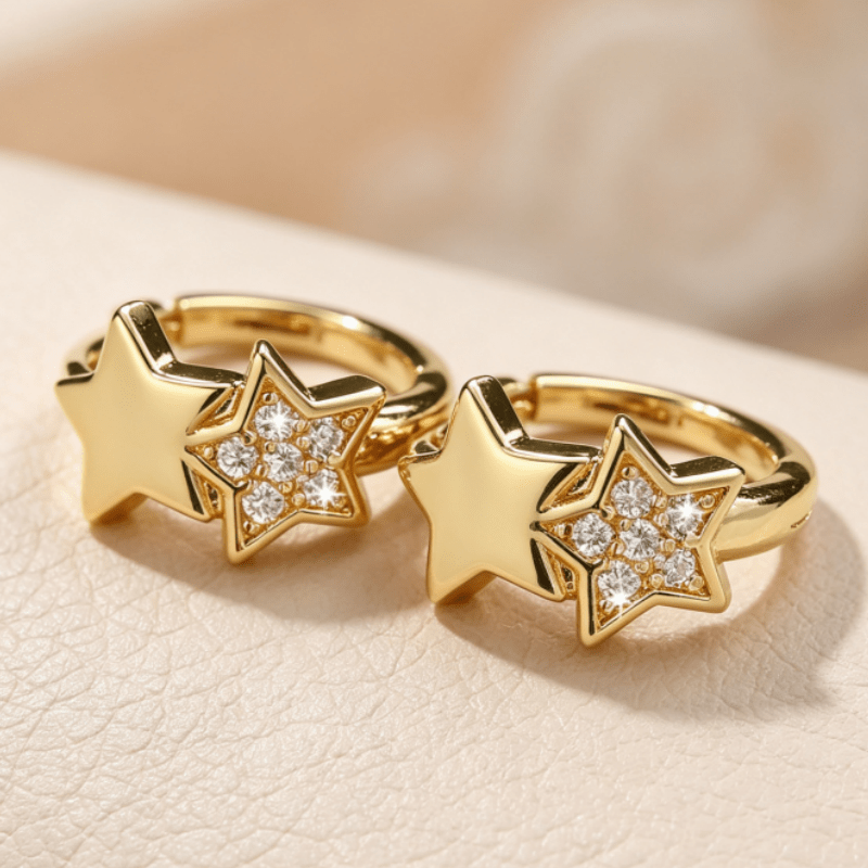 Women's Blingbling Double Star Hoops with April Birthstone