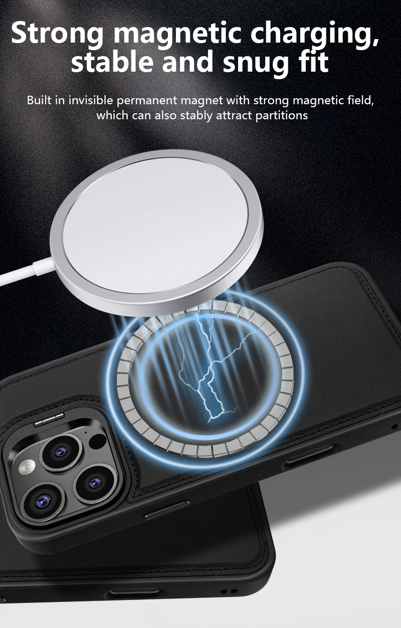 Phone Case: for iPhone 16 New Genuine Leather Card Slot Wallet Case with Stand, Magnetic Closure, Stylish Business Design for 16 Pro Max, Comfortable Feel, High-Quality Texture, Lightweight, Practical, Durable, Portable, with Lens Frame Stand