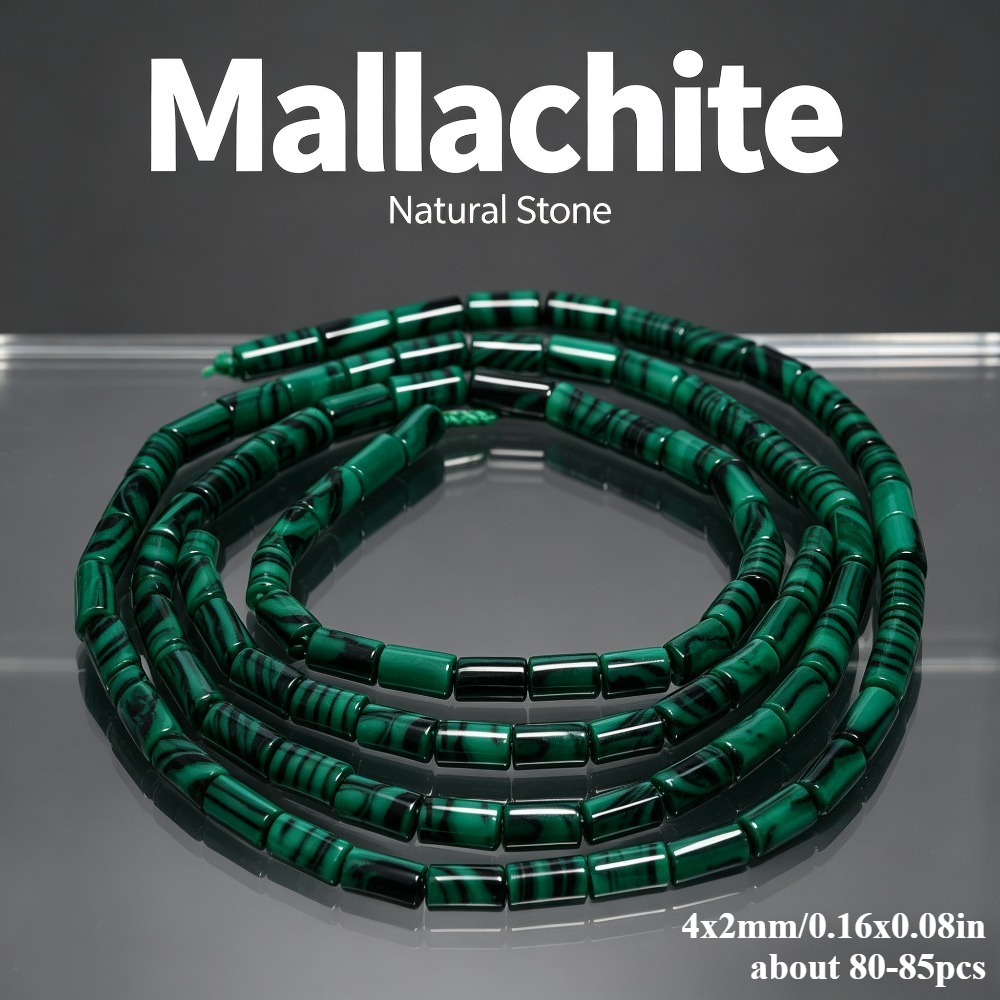 TEMU Natural Stone Column Green Malachite Round Tube Shape Loose Spacer Beads For Jewelry Making Gorgeous Bracelets Necklace Earrings Additions For