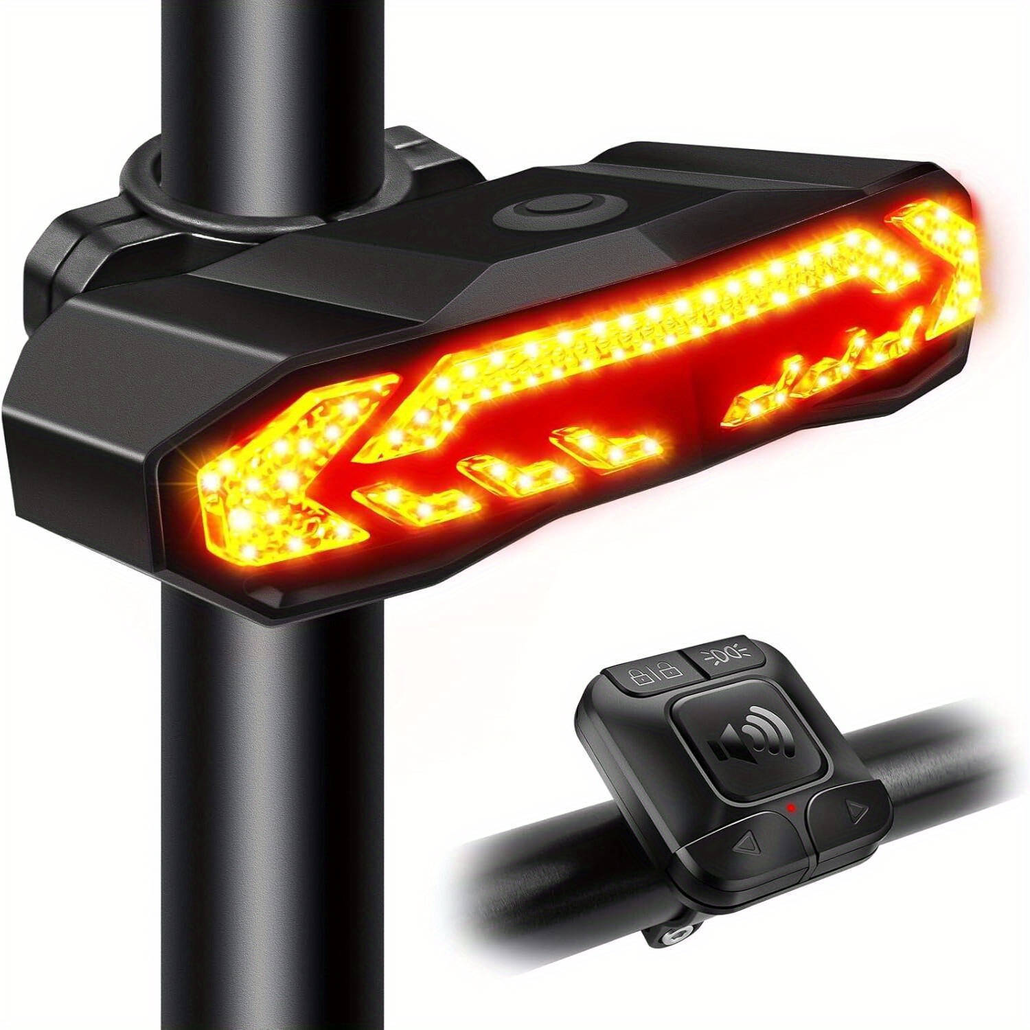 TEMU Tail Light With Turn , Anti-theft Bike Alarm With Electric Bell Automatic Brake Light, Remote Control Rear Light Usb Rechargeable Safety Warning Cycling Light Father's Day Gifts