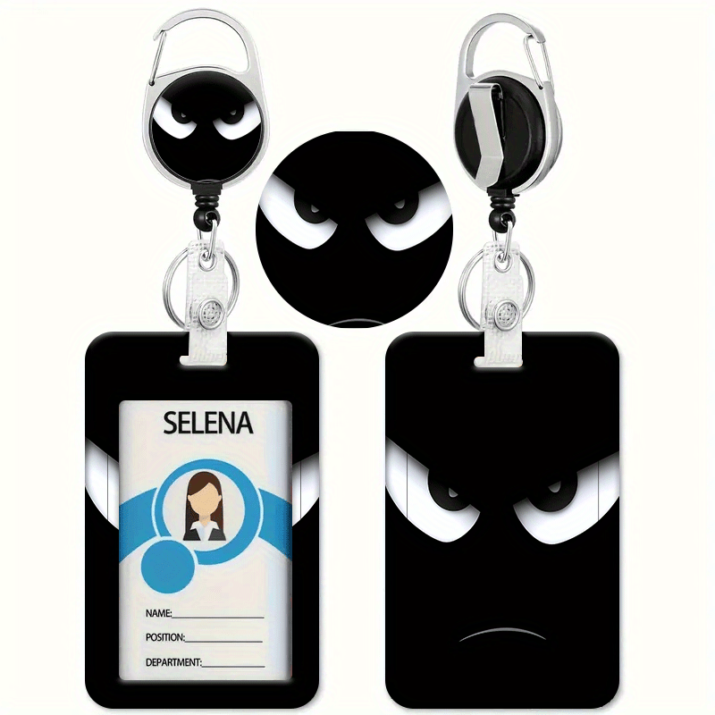 E-shop Schwarzer Kartenhalter mit wütendem Gesichtsausdruck ausziehbarer Lanyard – ID-, Kreditkartenclip, robuste Ausweishülle für Krankenschwestern,