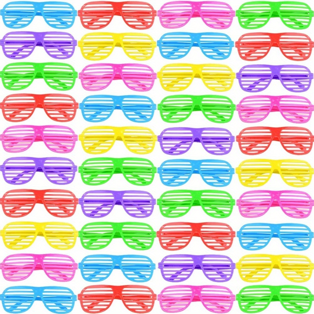 TEMU 54pcs Neon Party Glasses - Colorful Plastic Decorative Blindfold Glasses For 80s Themed Parties, , Birthdays & Holidays - Durable No-lens
