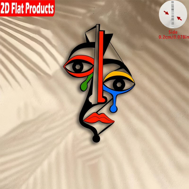 TEMU 2d Flat, 2d Picasso-inspired Acrylic , A Richly Colored Abstract Cubist Face Mask, Decor, Suitable For Living Rooms, Bedrooms, And Offices - ,