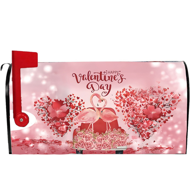 

1pc Valentine's Day Magnetic Mailbox Cover, Polyester, Waterproof, Standard Size, Decorative Garden Patio Home Decor With Flamingo & For Outdoor Use