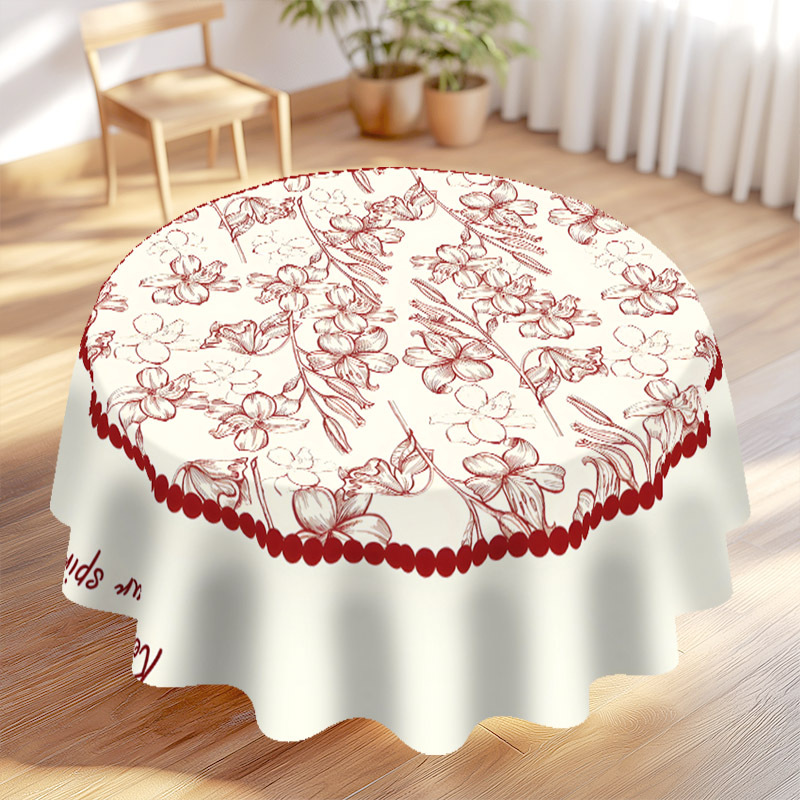 item picture 1pc floral print tablecloth 62 3 elegant red white   100 polyester machine made   kitchen dining room small parties picnics picnic table cover floral tablecloth polyester fabric round table decor