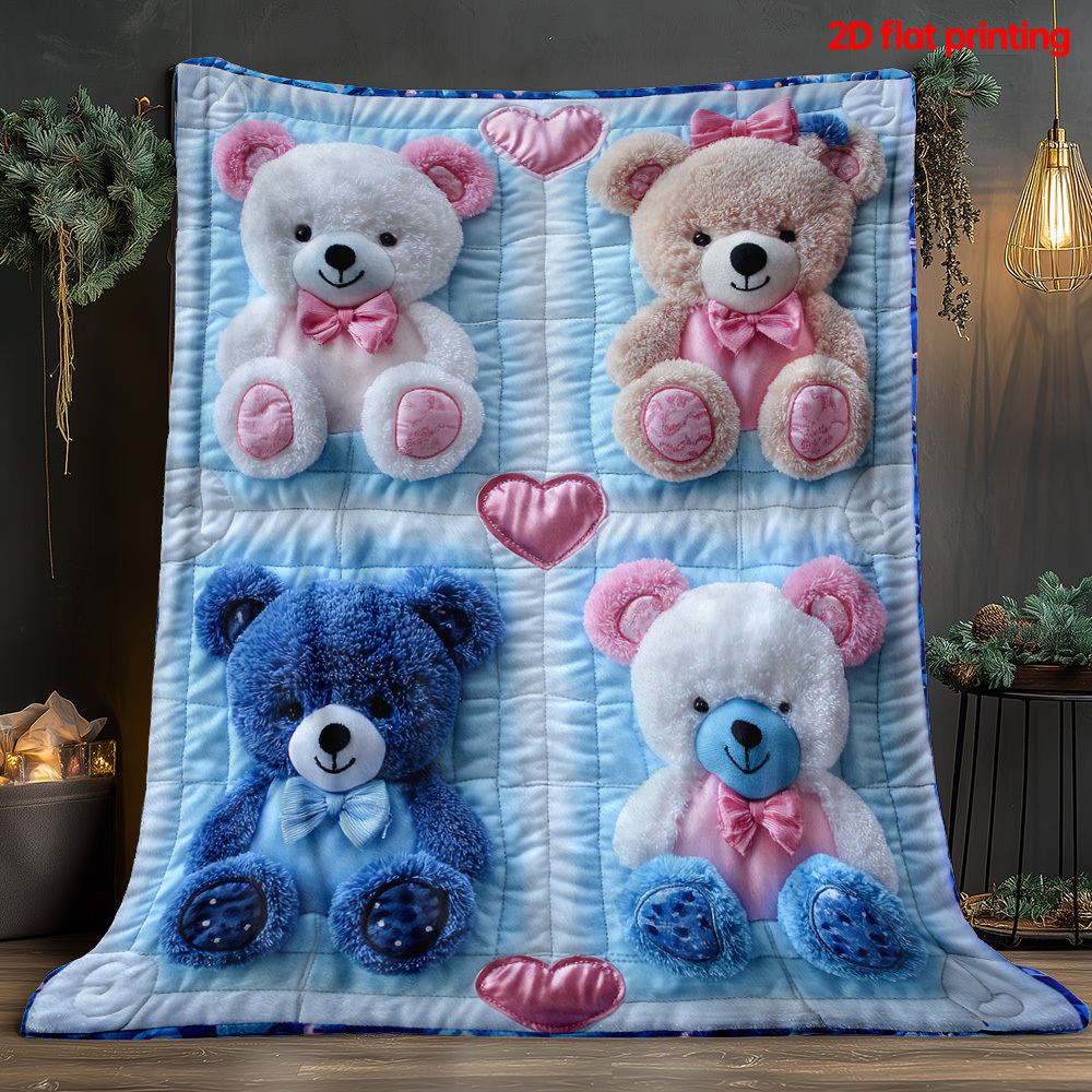 TEMU 1pc Of Cute Plush Bear Pattern Outdoor Portable Blanket- Lightweight Home Goods Bed Blanket, Suitable For Travel And Camping, Living Room And