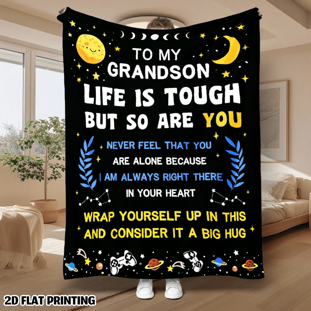 TEMU 1pc 1pcs Grandson Gift Blanket From Grandma & Grandpa - Quilted Flannel Bedspread Throw Suitable For, Cozy Bedspread For Room Decor, Machine