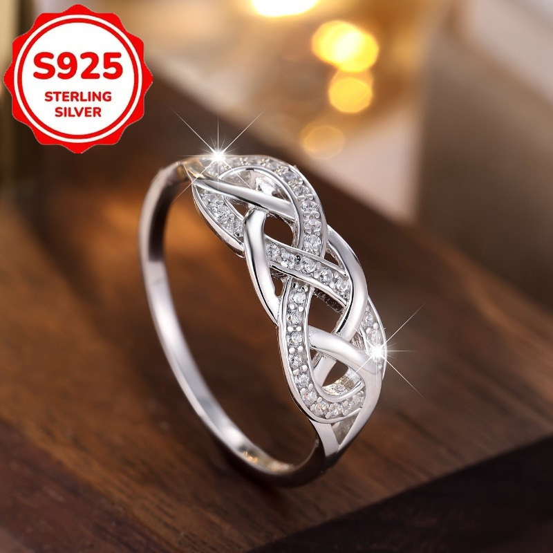 TEMU Bague en argent S925 de croix auspice avec 8 , incrustation de blanche, idéale pour cadeaux de mariage, fêtes, quotidiens, cadeaux