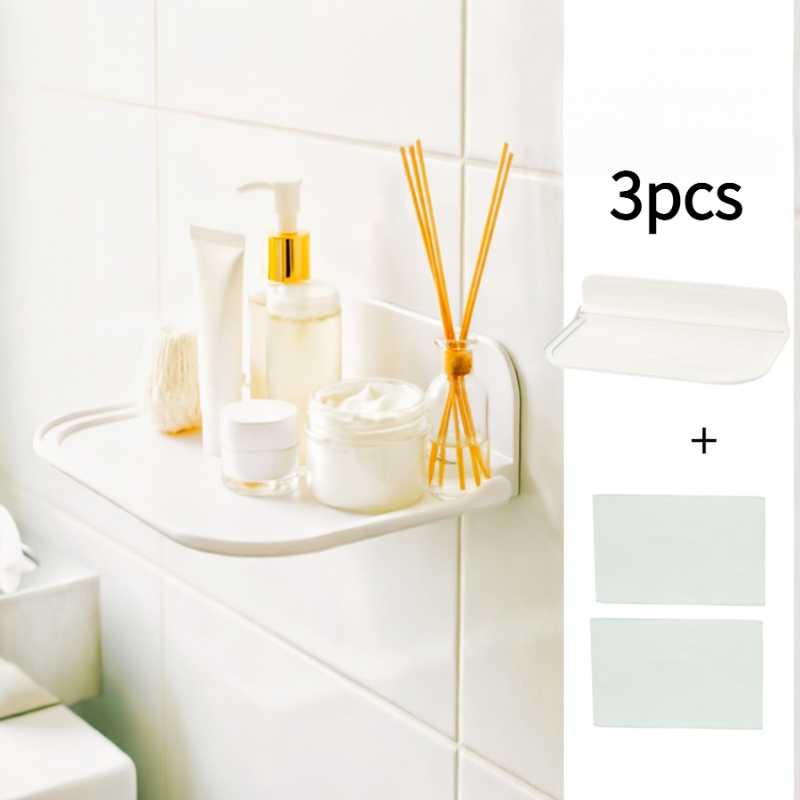 TEMU [Ensemble de 3 pièces] Plateau mural pliable perçage, support de téléphone latéral pour toilettes de salle de bain, mini étagère murale de