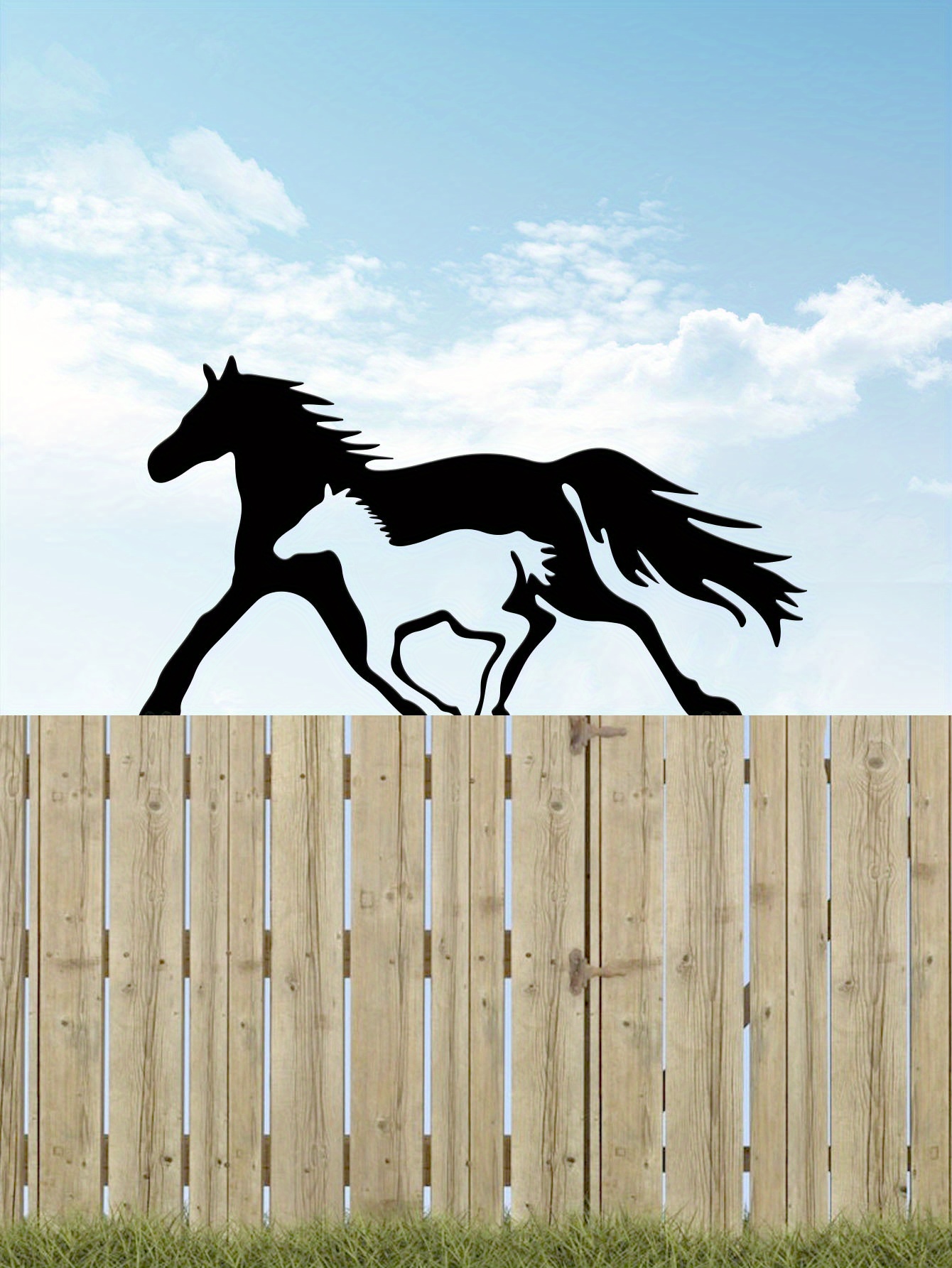 优雅的黑色金属马剪影雕像耐用的锻铁花园装饰，完美的户外草坪和围栏增强，理想的春季家居和节日点缀，无需电池，马爱好者礼物-, image size:800x1066