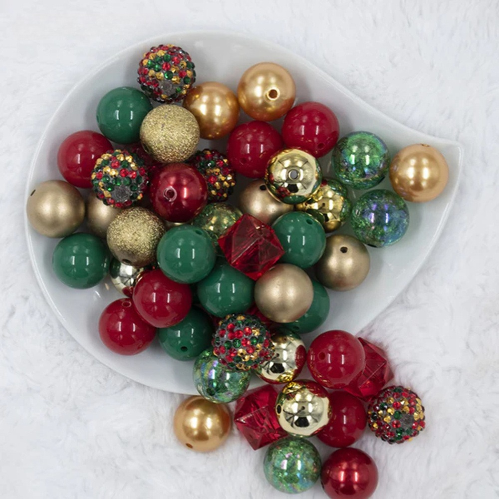 TEMU 50 Stück Weihnachtsfarben-Serie Perlen für Stifteperlen zum Schmuckherstellen, 20 mm klobige Perlen, funkelnde transparente Blasenperlen,