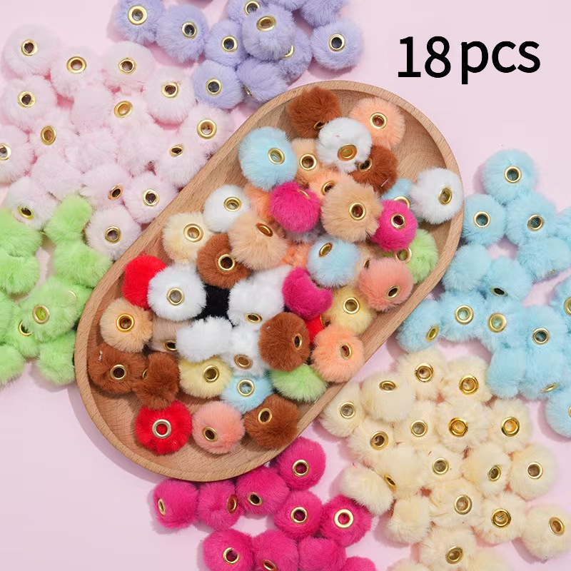 TEMU 18pcs 20mm Plush Beads In Soft Macaron And Color Schemes, Suitable For Jewelry Making, Including Bracelets, Necklaces, Earrings, Phone Charms,