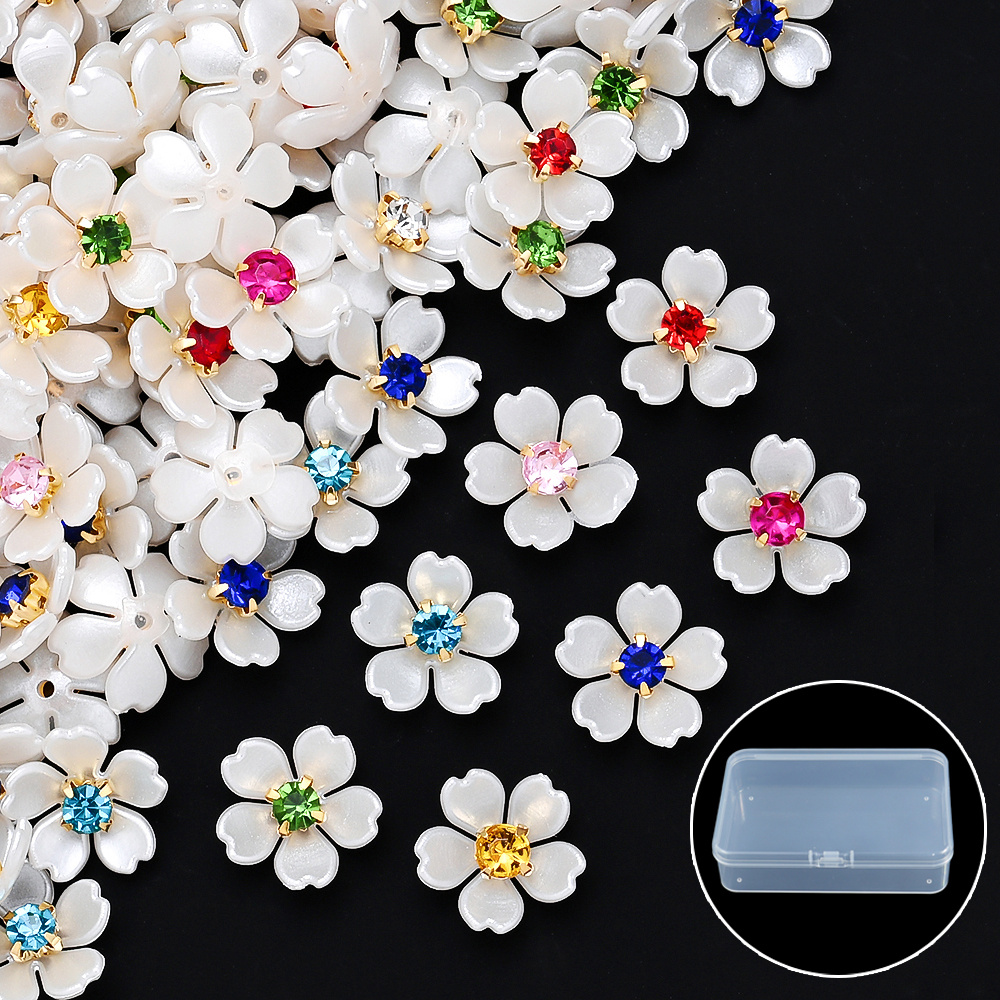 TEMU 100/200pcs/-petal Flower Patches With Rhinestones 14mm Mixed Color Floral Rhinestone Embellishments For Making Clothing Hair Clip Phone Case