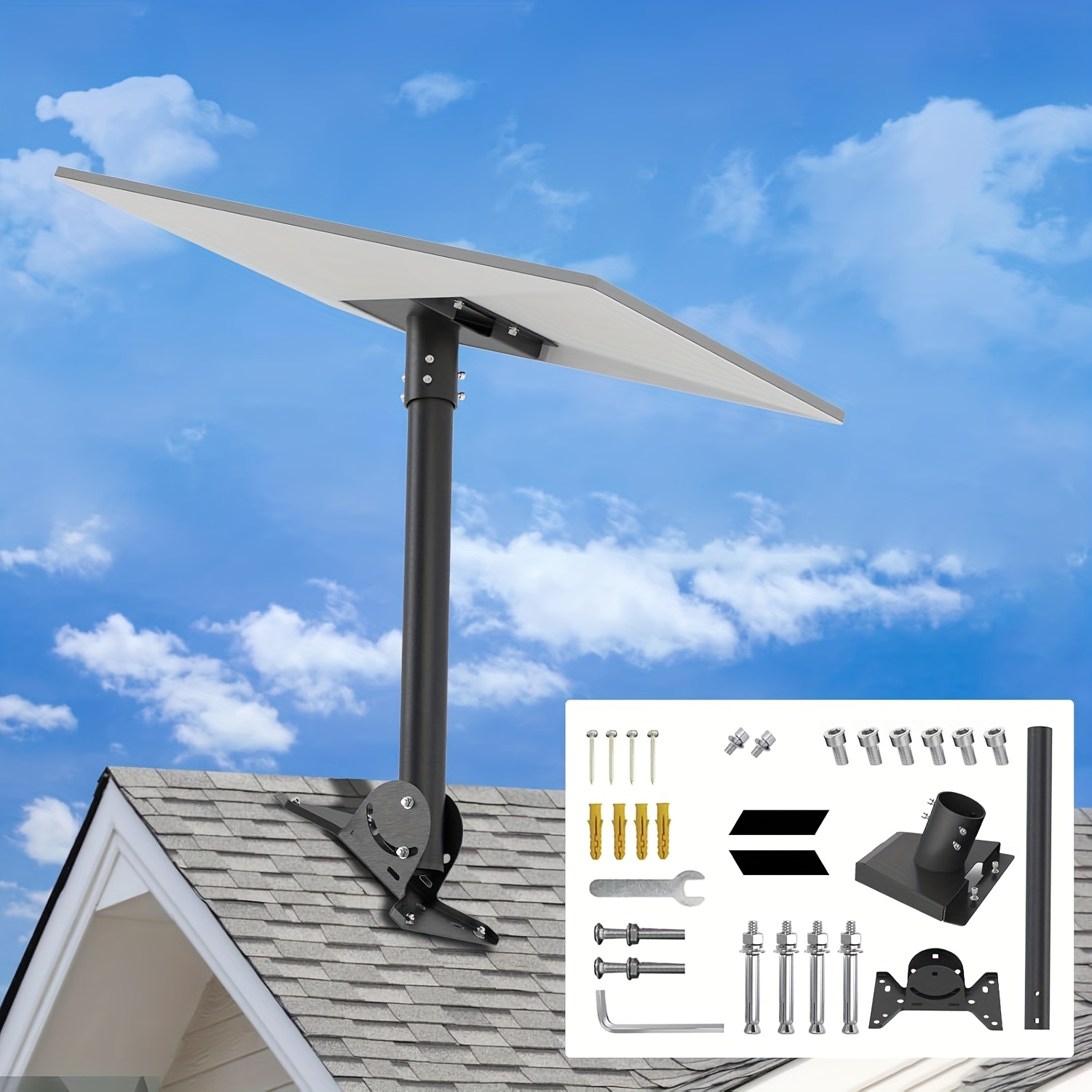 Kit d'installation robuste Starlink 3ème génération avec support de montage de poteau réglable et adaptateur de tuyau - Compatible avec l'antenne standard V3, support rotatif de toit, aucune batterie nécessaire, installation facile pour l'internet satellite, configuration d'internet satellite