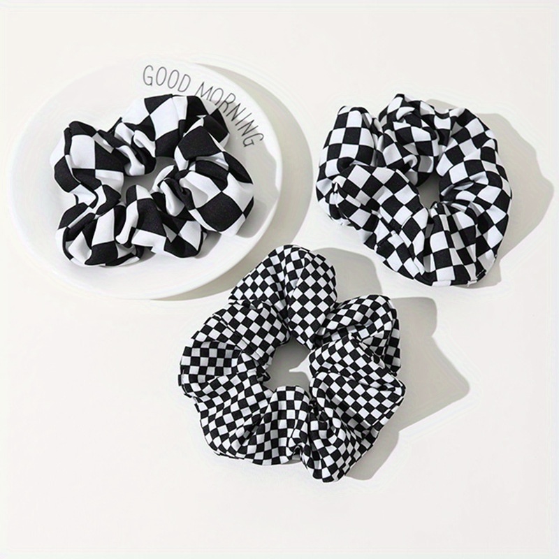 E-shop 3er-Set Hundezahn Haar Accessoire Dickdarmring Haarband Damen Modernes Schachbrett Kariert Dickdarm Haarring
