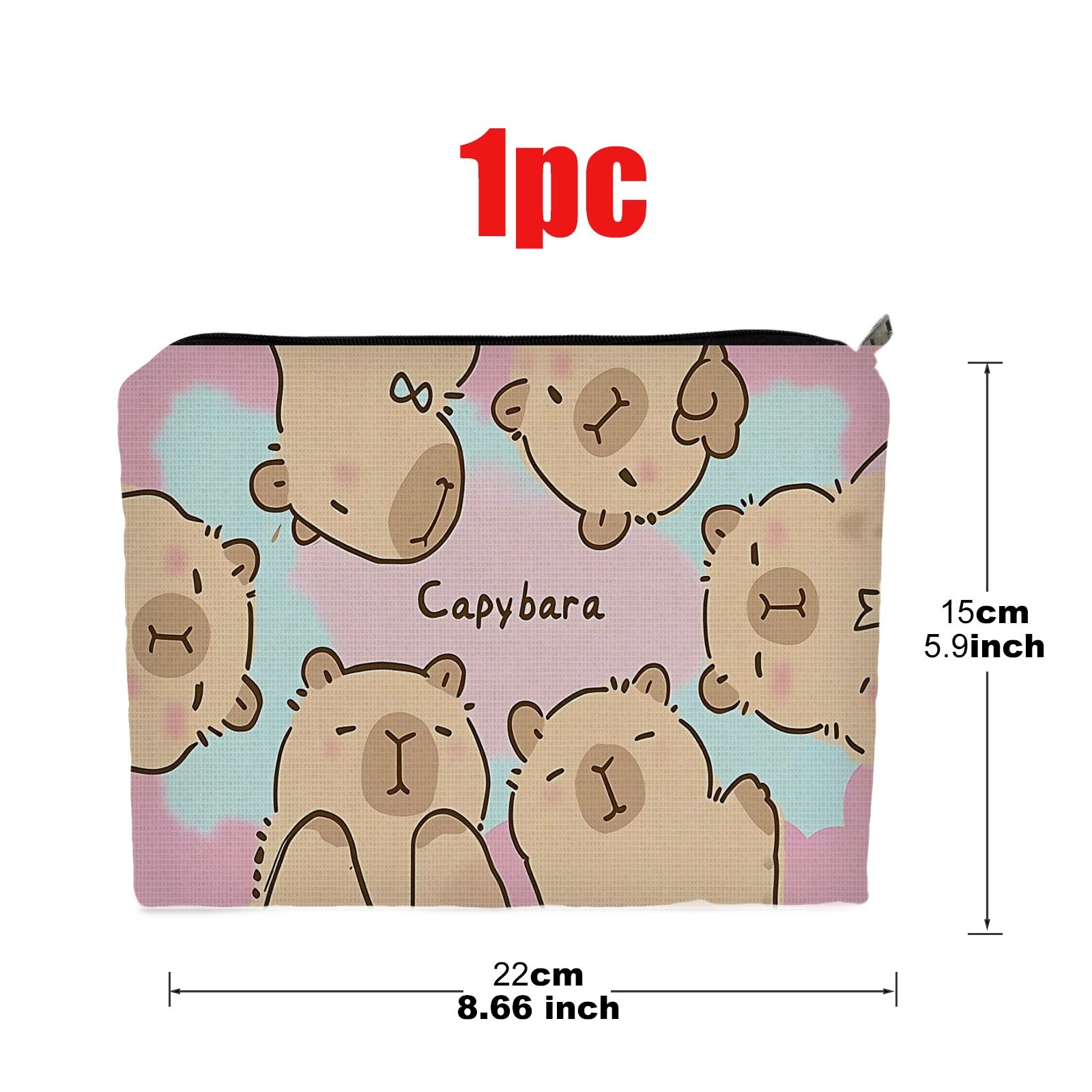 TEMU 1pc Double-sided Capybara Cartoon Makeup Bag, 5.9in * 8.66in Size, Polyester Material, Cute Whimsical Design, Ideal For Storage, Travel Cosmetic