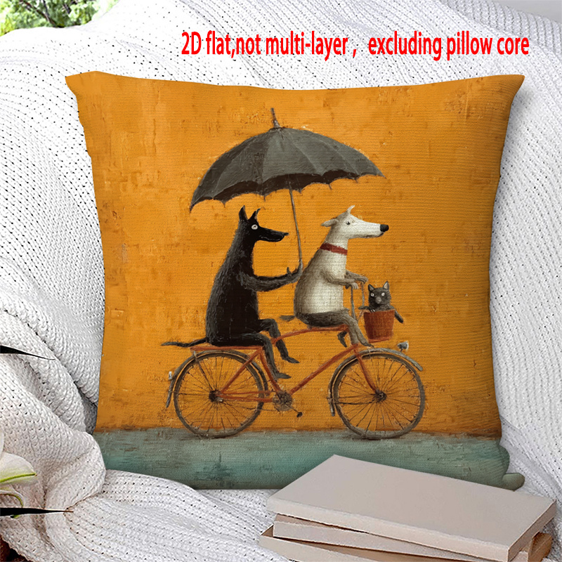 TEMU 1pc Pillowcase, Featuring A Scene Of An A Bicycle, Made Of Soft And Smooth Polyester Short-pile Fabric With A Single-sided Printed Pattern,