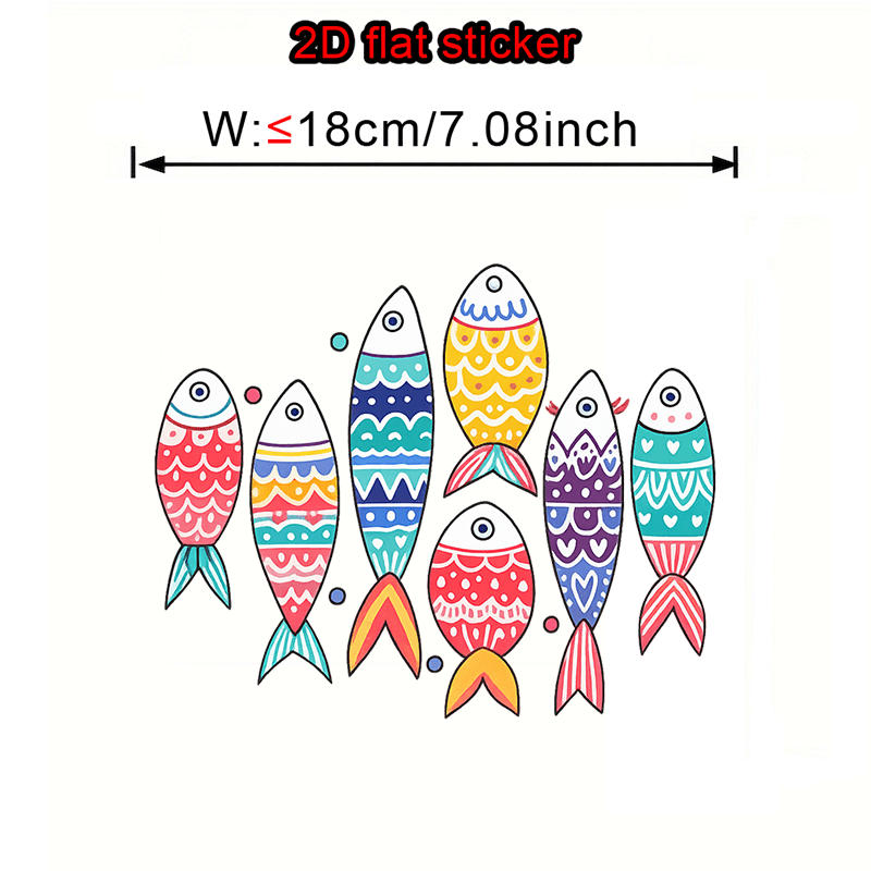 TEMU Autocollant vinyle 1 pièce 2D plat, transfert thermique blanc et encre, banc de poissons coloré, gaufrage à chaud, décalcomanie Bricolage pour