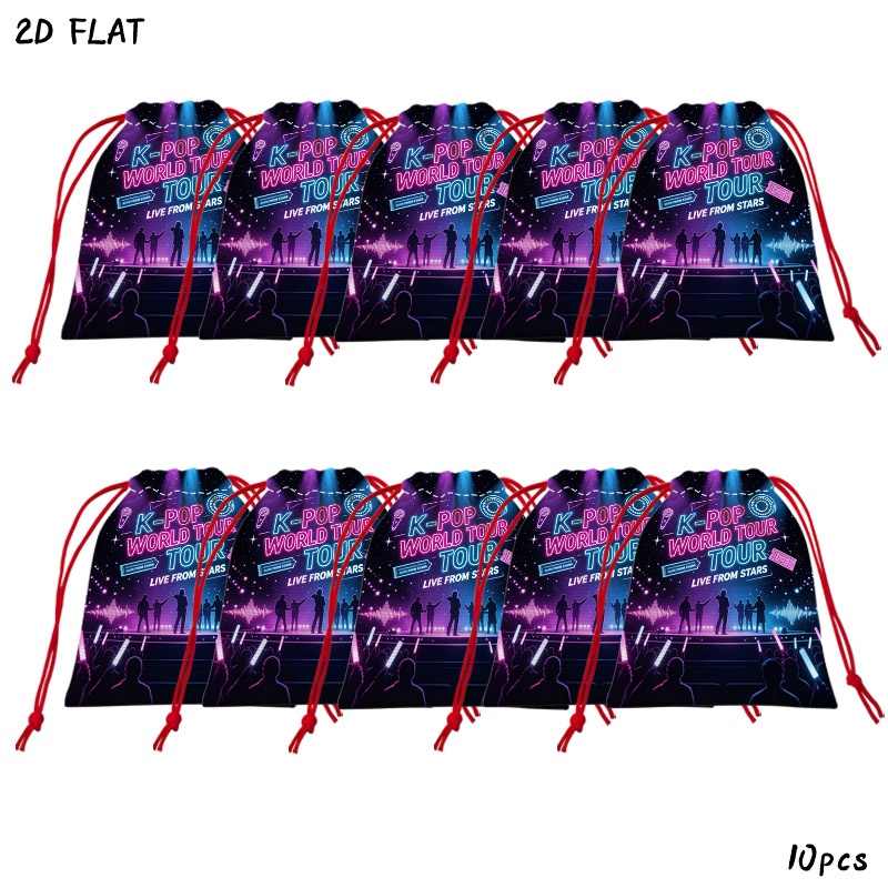 TEMU 10-delige set K-POP Neon Sterrenhemel Gedrukte Trekkoord Cadeauzakken, Duurzame Polyester 2D Gedrukte Opbergzakken, Herbruikbaar voor