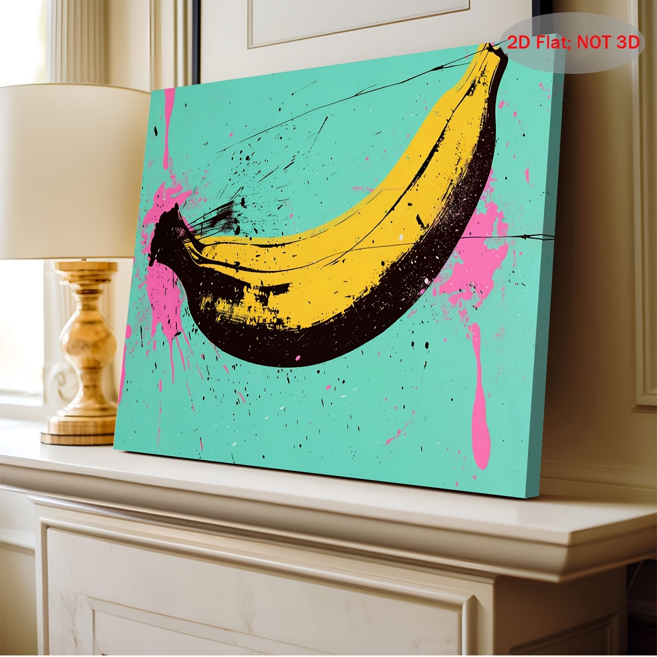 TEMU 2d Flat, 1pc Art Painting - Iconic ' Banana Print Retro Wall Decor Suitable For Bedroom, Living Room, Kitchen - Wrapped Canvas Frame With Solid