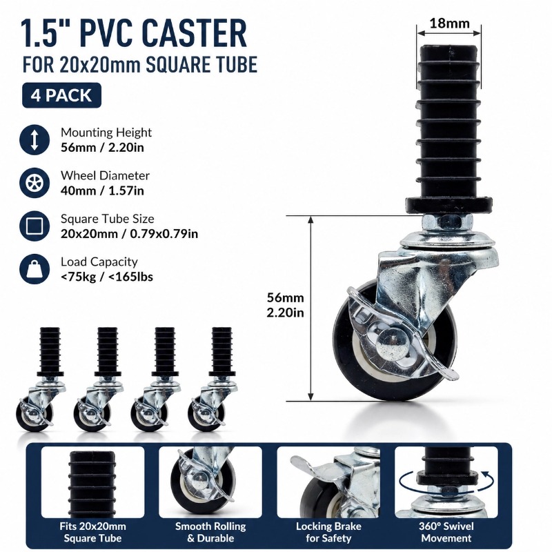 TEMU 4pcs/ Lot Caster Square Hollow Tube Use M8 Inner Plug 1.5 Inch Wheels Caster Heavy Duty